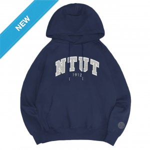 【2025新品上市】NTUT立體毛巾繡落肩帽T_經典藍