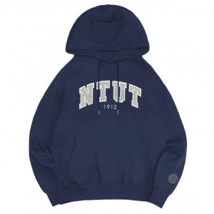 NTUT立體毛巾繡落肩帽T_經典藍