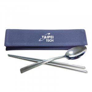 【團購商品，10個起做】TAIPEITECH校徽環保餐具二入組_藍