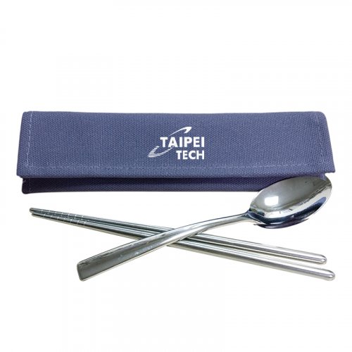 【團購商品，10個起做】TAIPEITECH校徽環保餐具二入組_藍